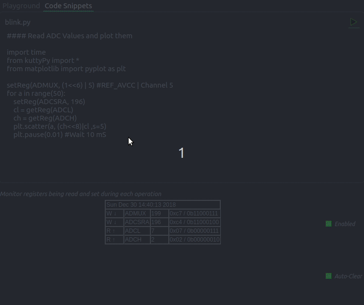 Recording of the ADC logging example Screenshot